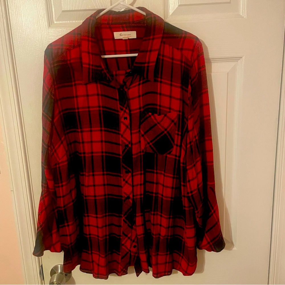 Buffalo Plaid Blouse with Feminine Sleeve Detail